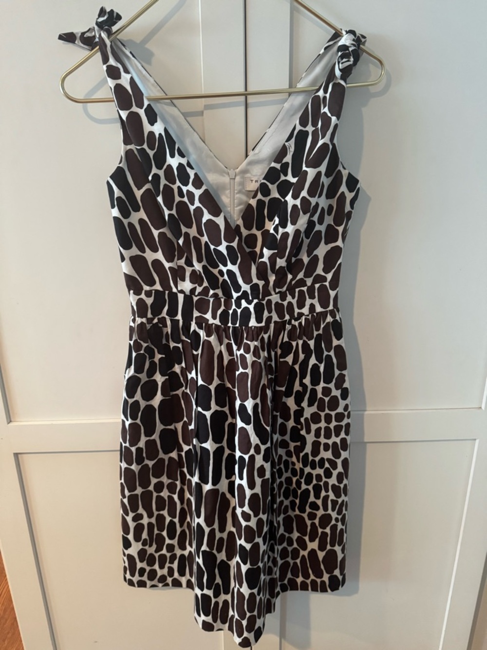 Trina Turk Black & White Tie-Shoulder V-Neck Mini Dress